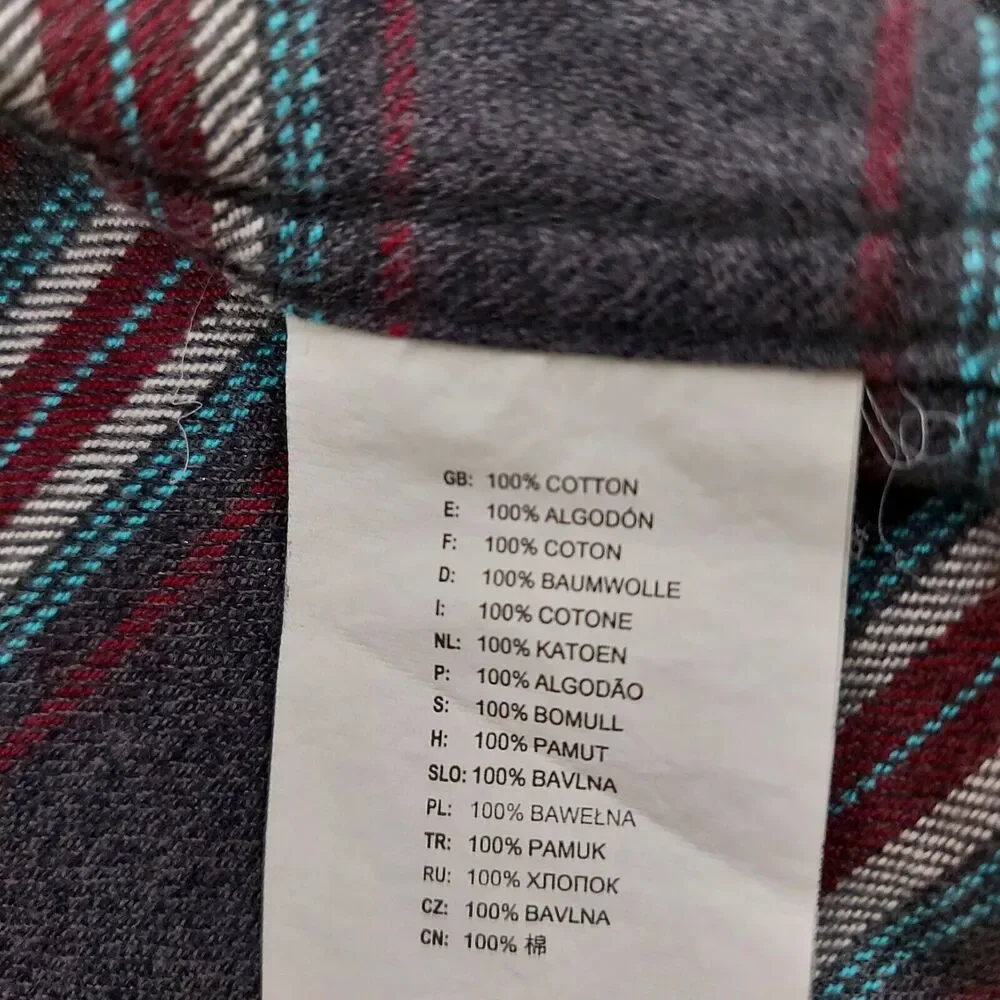 Vans Flannel Shirt Mens Medium Gray Striped Button Up Long Sleeve 100% Cotton
